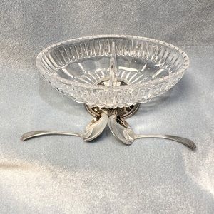 Footed Crystal Divided Condiment Dish Raimond Handmade Silver Plated